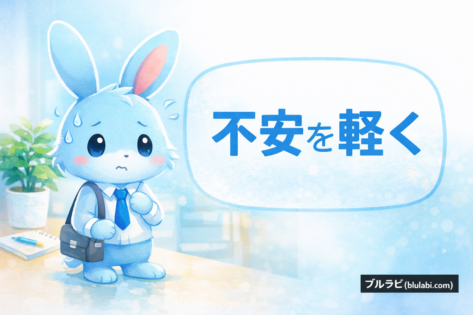 体験入社当日の不安を軽くすることをテーマにしたブルラビ公式キャラクター画像
