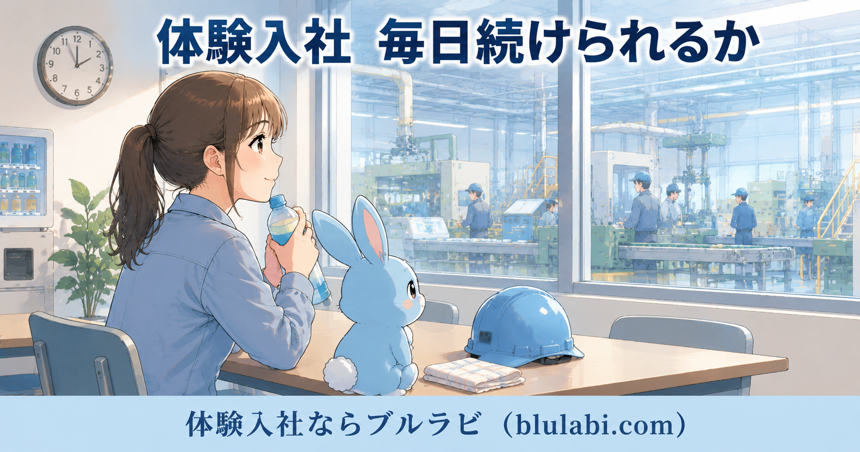 体験入社で毎日続けられる仕事かを考えながら、先輩社員の話を聞く26歳女性の応募者とブルラビ