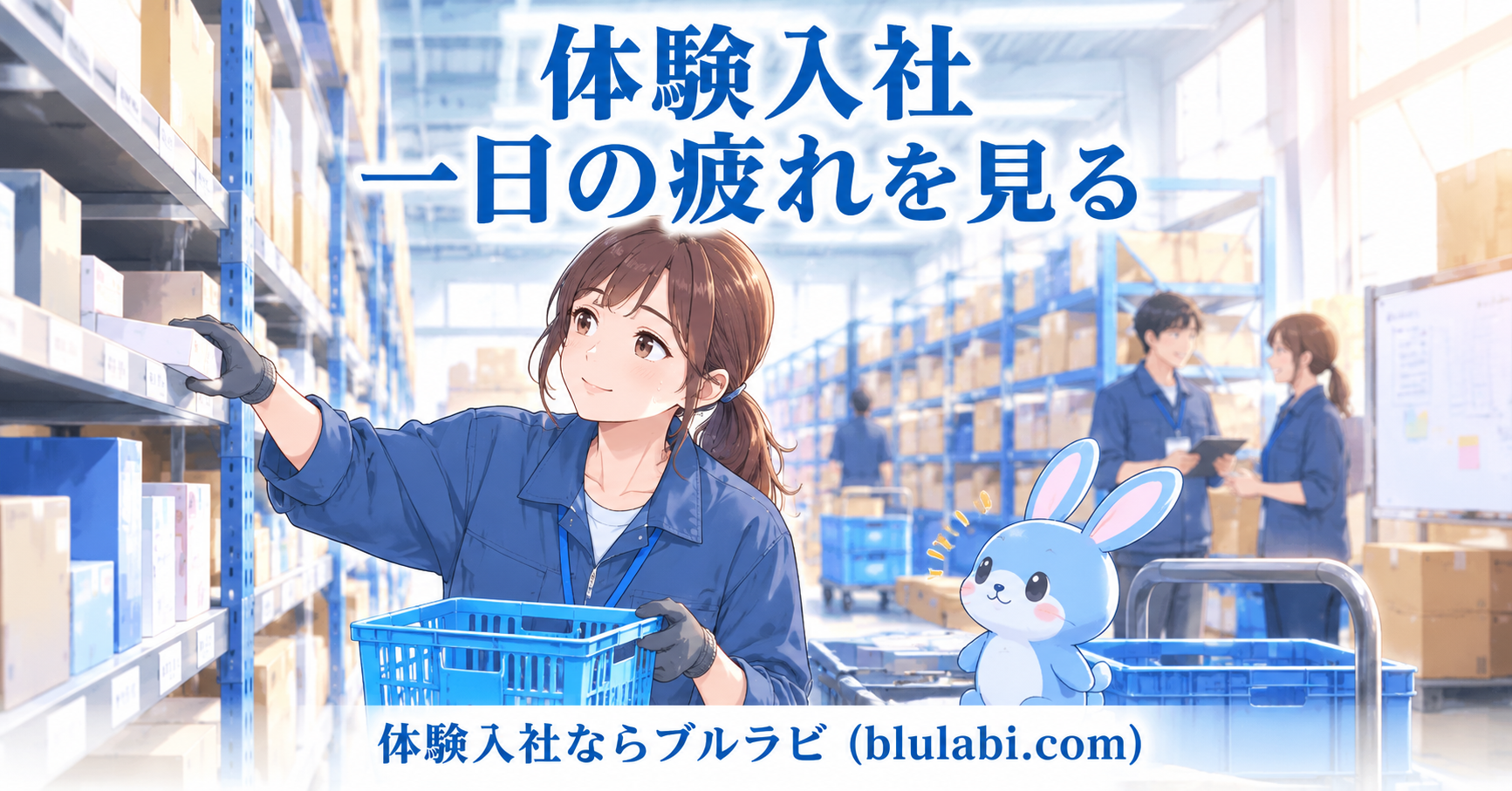 体験入社で物流倉庫のピッキング作業を体験し、一日の終わりに感じた疲れを振り返る26歳女性応募者とブルラビ